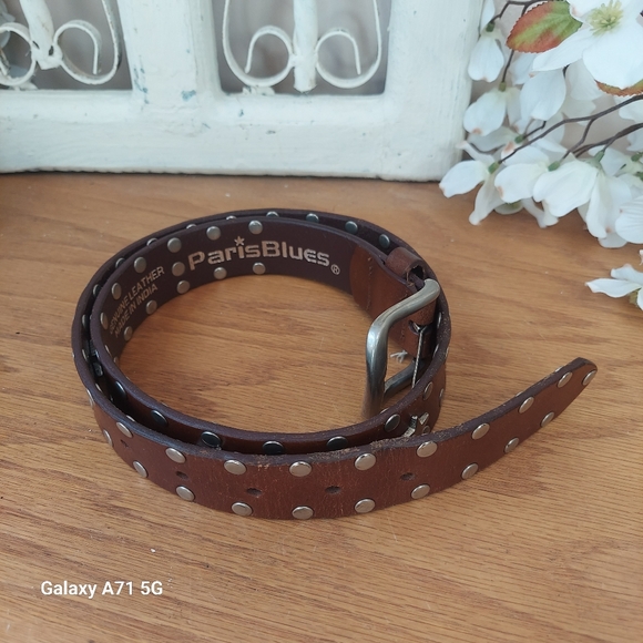 Paris Blues Brown Leather Studded Belt Size Med 36" Gorgeous, exc pre-owned cond - Picture 3 of 6